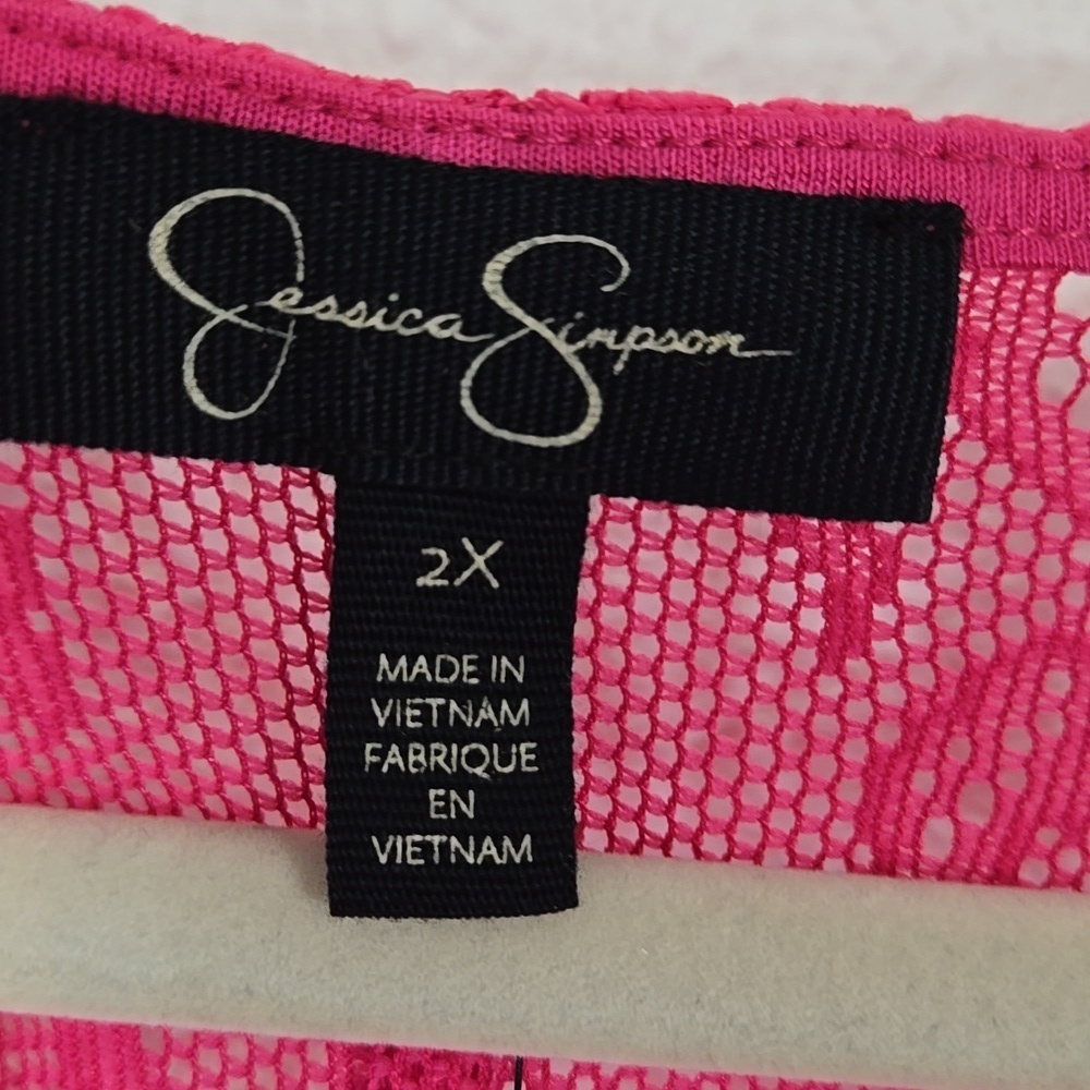 *NEW* Jessica Simpson Veena Lace Top Short Sleeve Bright Pink Feminine Flowy, 2X - Picture 7 of 9